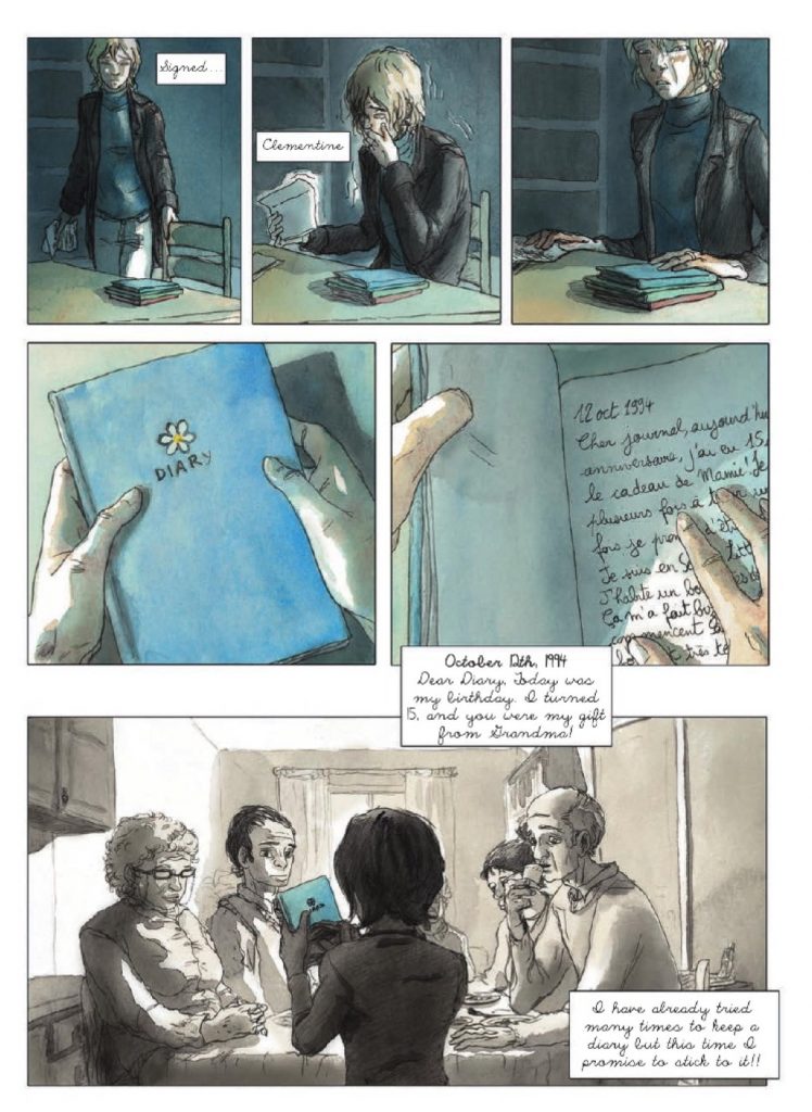 This transition uses a diary as an anchor-object.