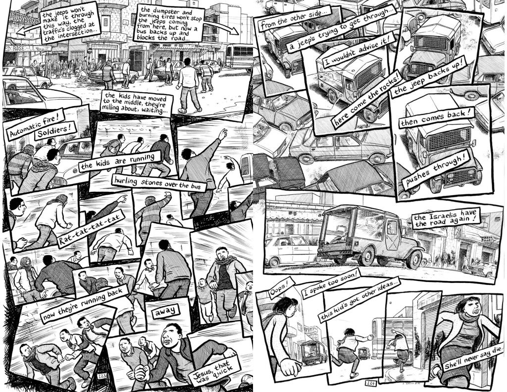 Then there are stories like Ramallah in chapter five that break all conventional layout and reading order—almost like the chaos depicted in the narrative.