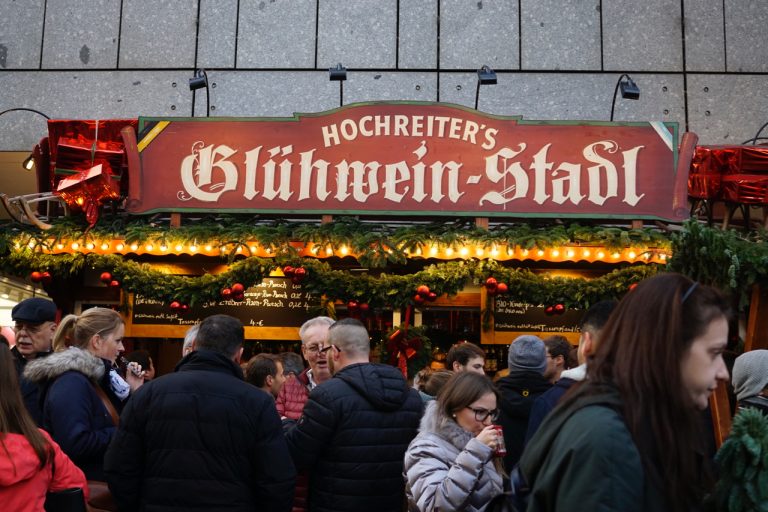 One of the Glühwein shops in the Christmas market.