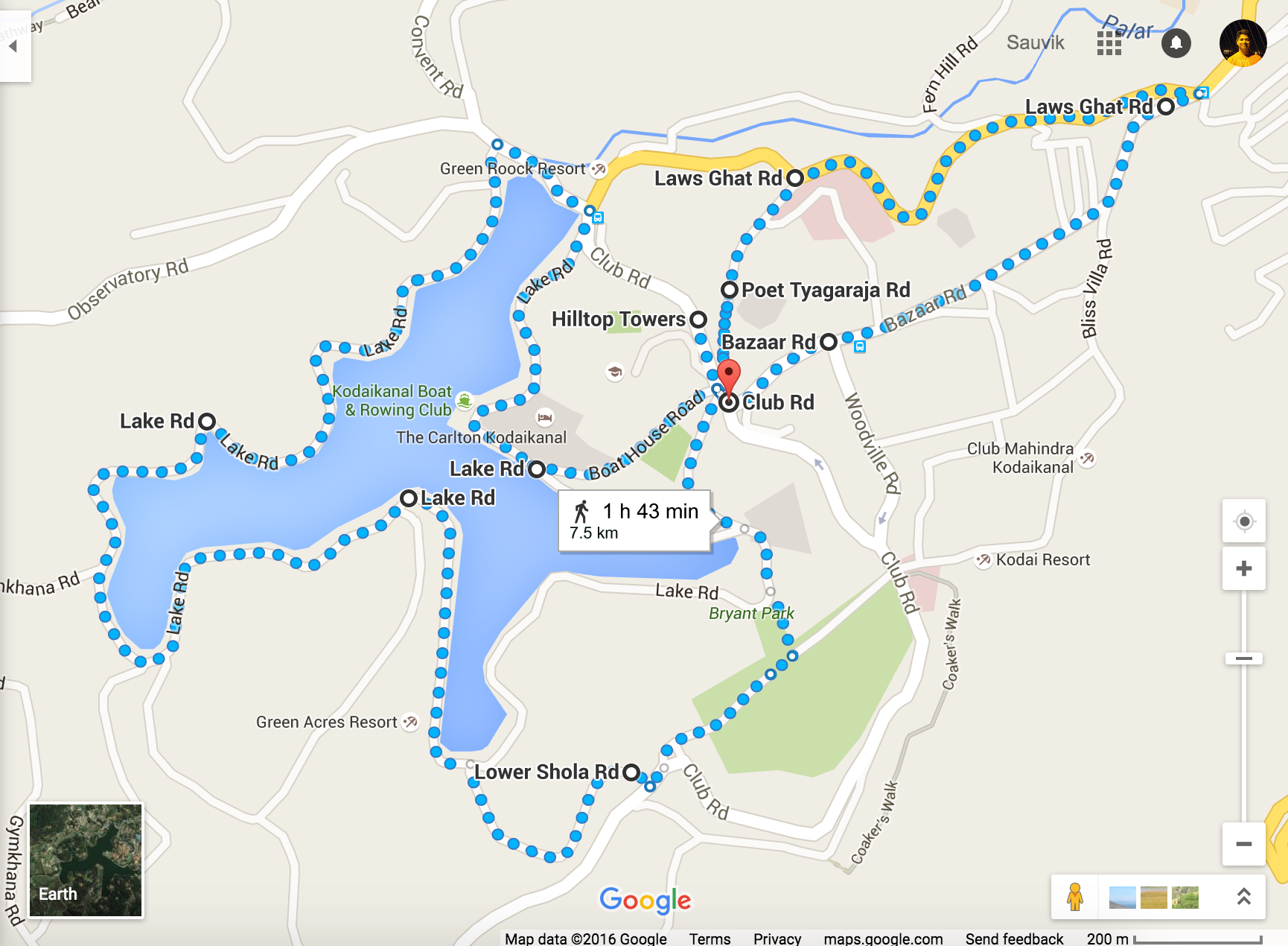 A quick plot shows that we had walked 7.5 kms. https://goo.gl/maps/QwHkocsmzFo