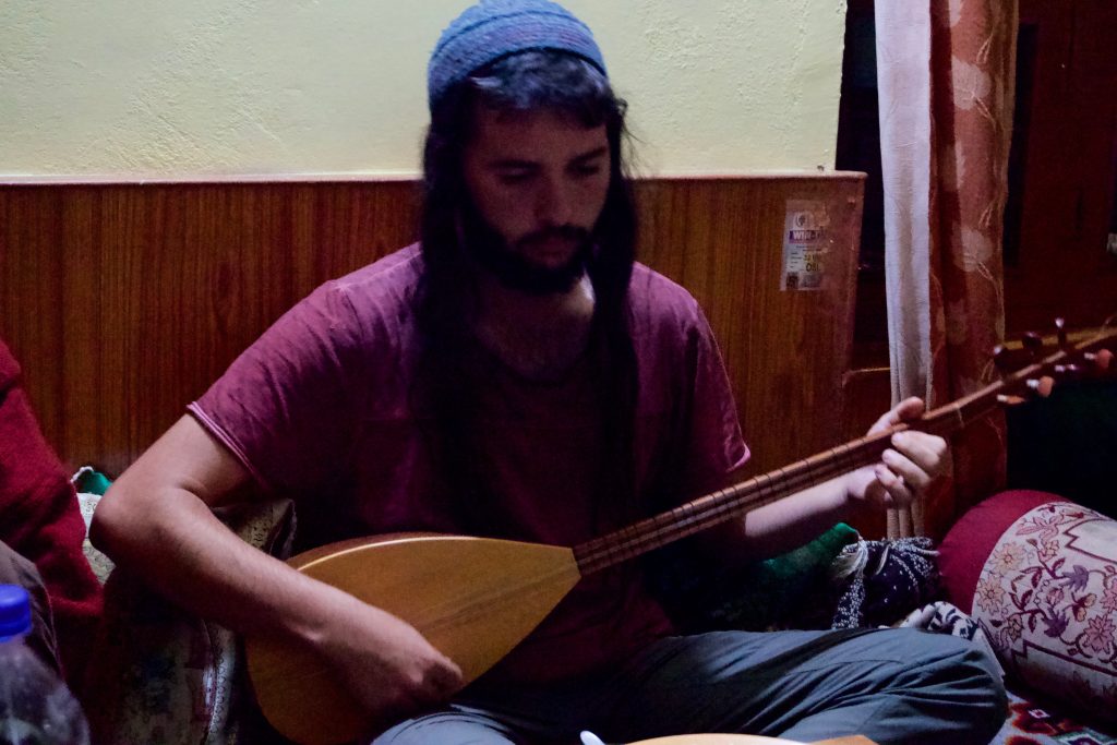 Eitam Ben Yaacov playing saz. He was in Turkey before coming to India. That&rsquo;s where he picked up a saz and a couple of Turkish flutes.