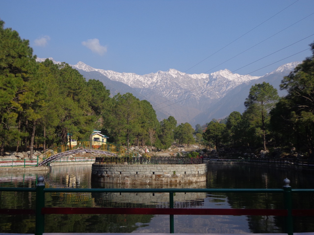 The boating area against the backdrop of Dhauladhar range.