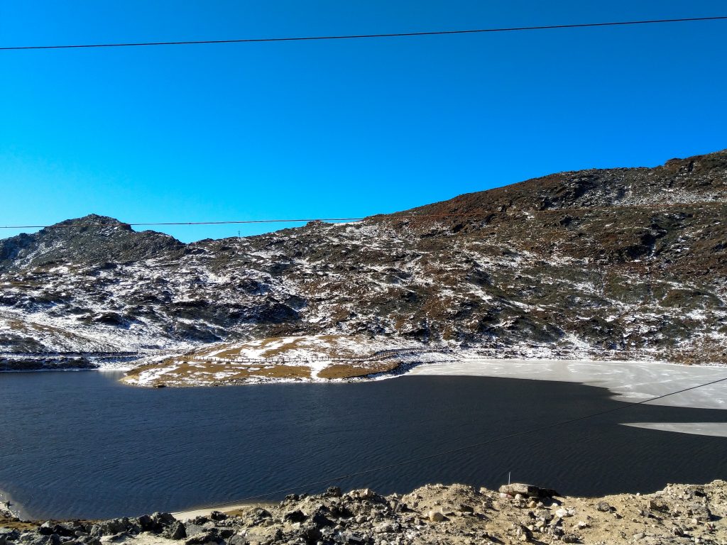 Sela Lake is on the Tawang side. Ice had formed on the northern side of the lake. This lake will become frozen in the coming months.