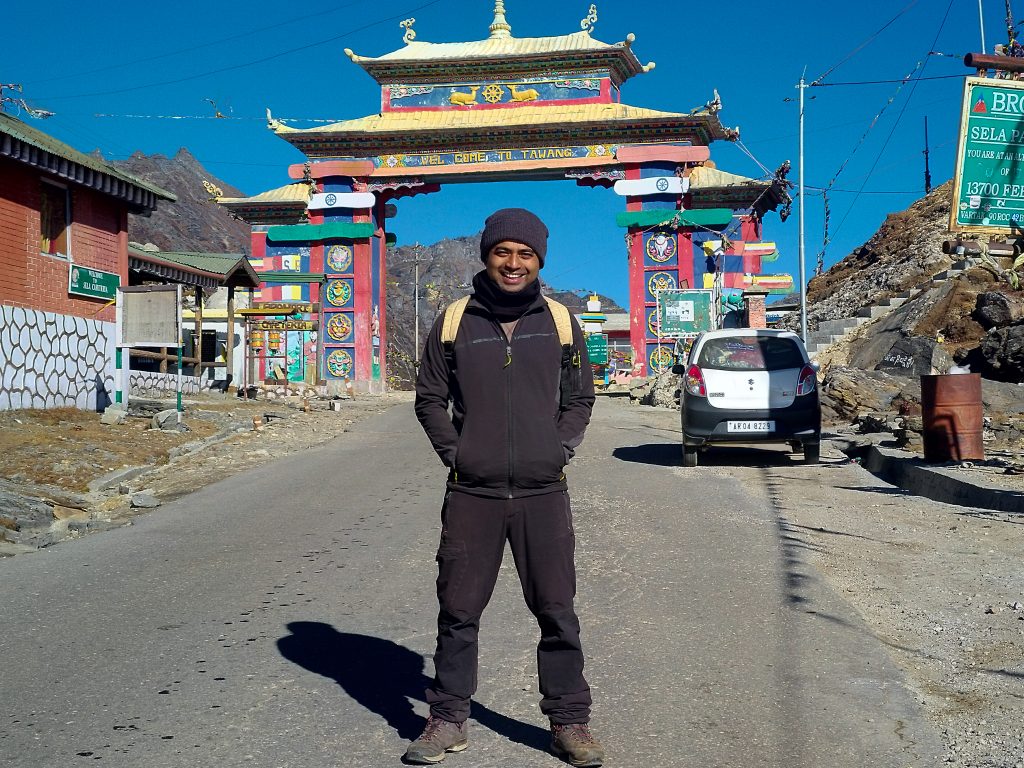 Sonam clicked this image of me in front of the Sela Pass gate.