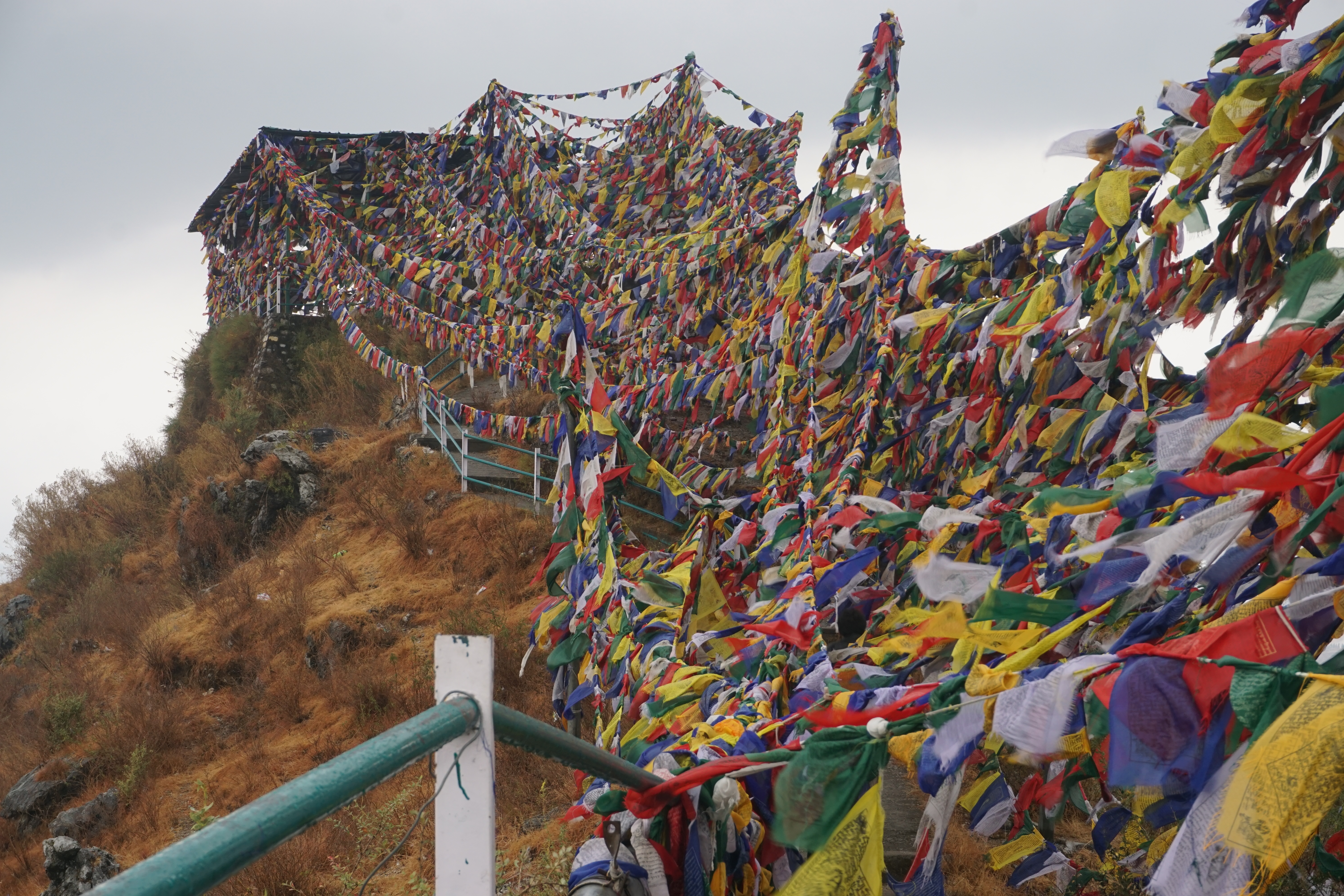 One must navigate through these flags to get to the top.