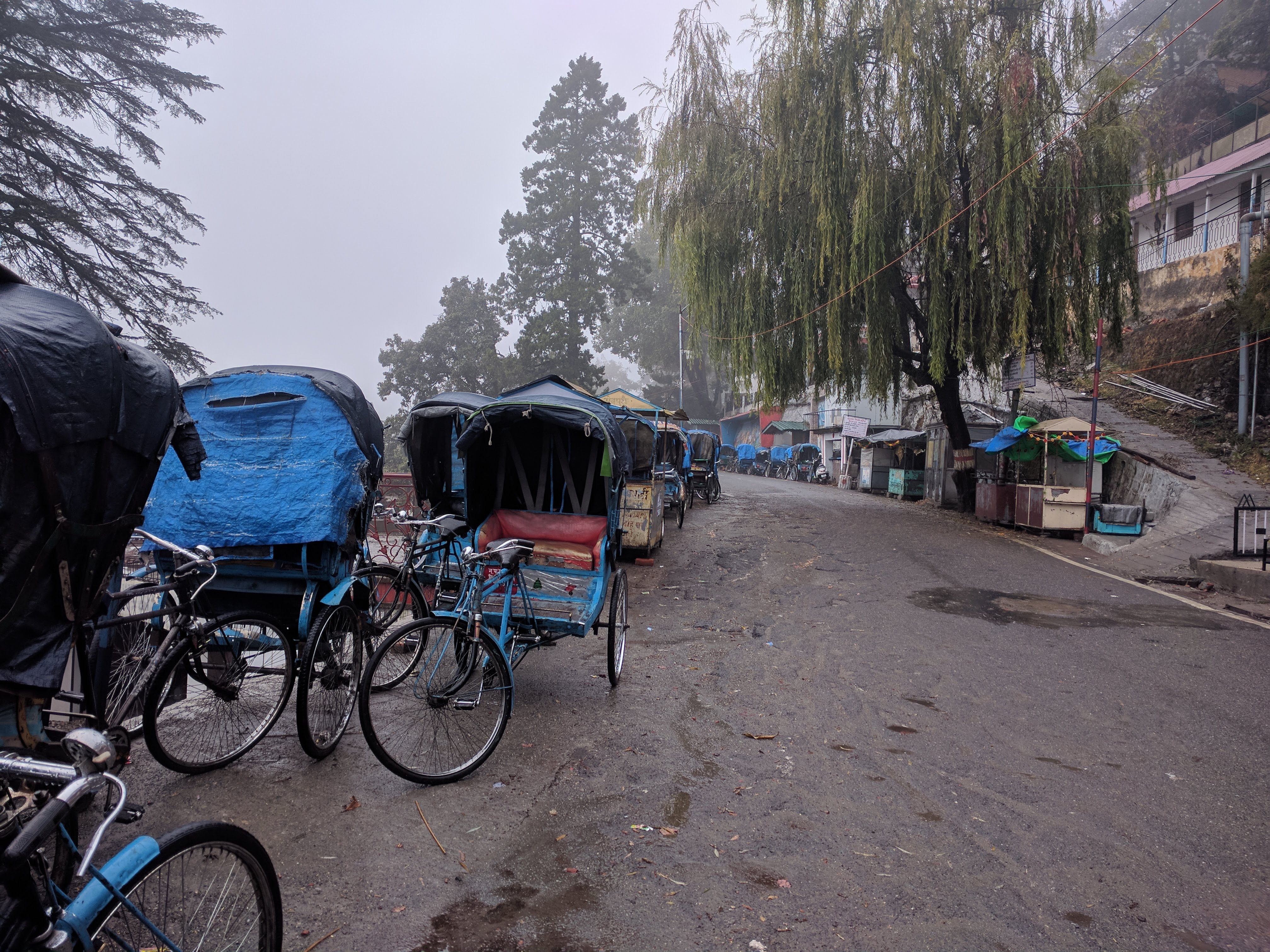 Cycle-rickshaws without their owners at Jhula Ghar.