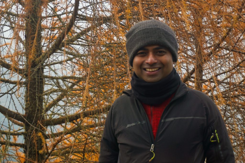 Dawa clicked this photo in front of yellowing pine needles en route to Mandala Top.