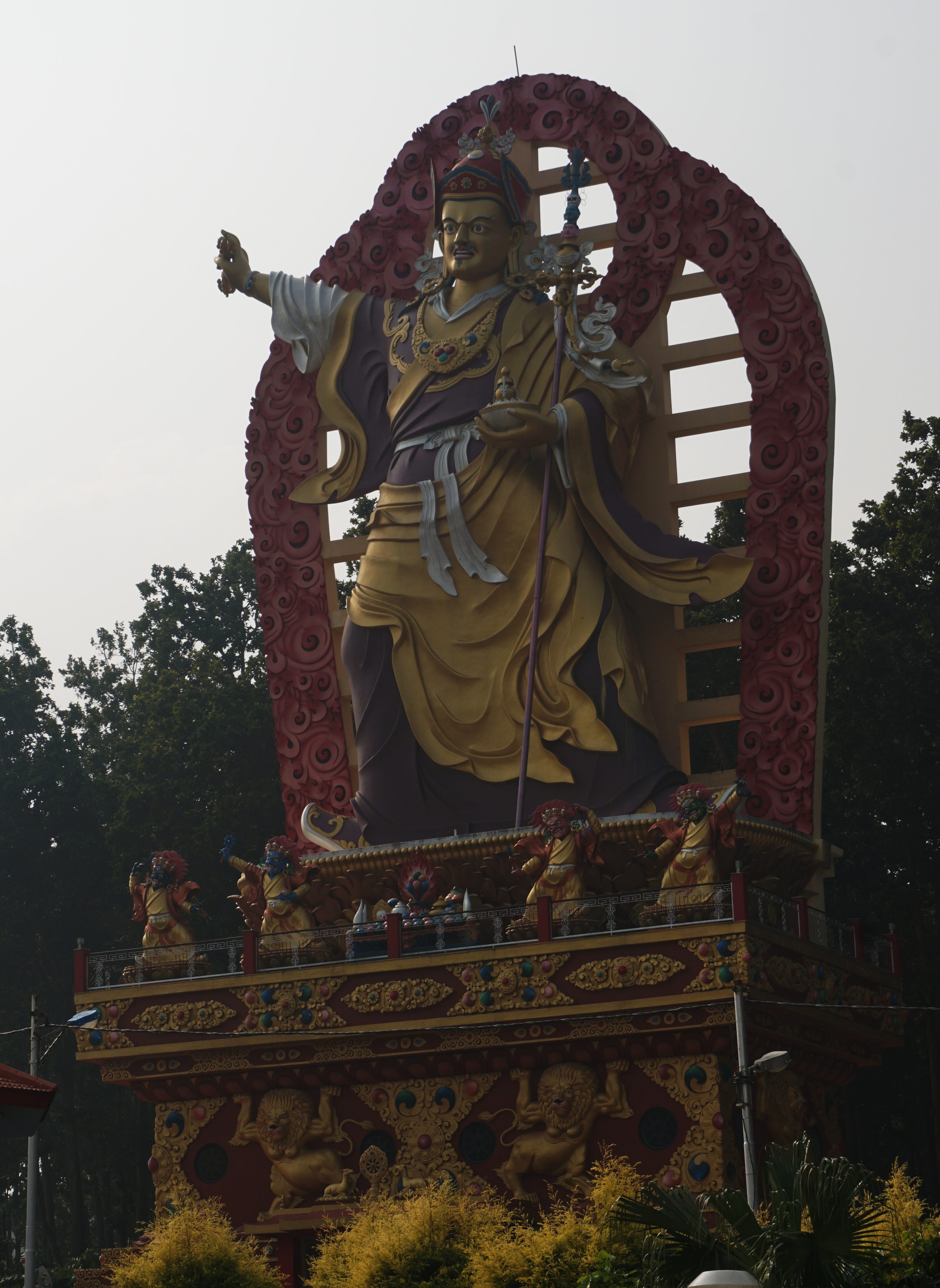 A huge statue of Padmasambhava, visible from the outside, adorns the lawn.