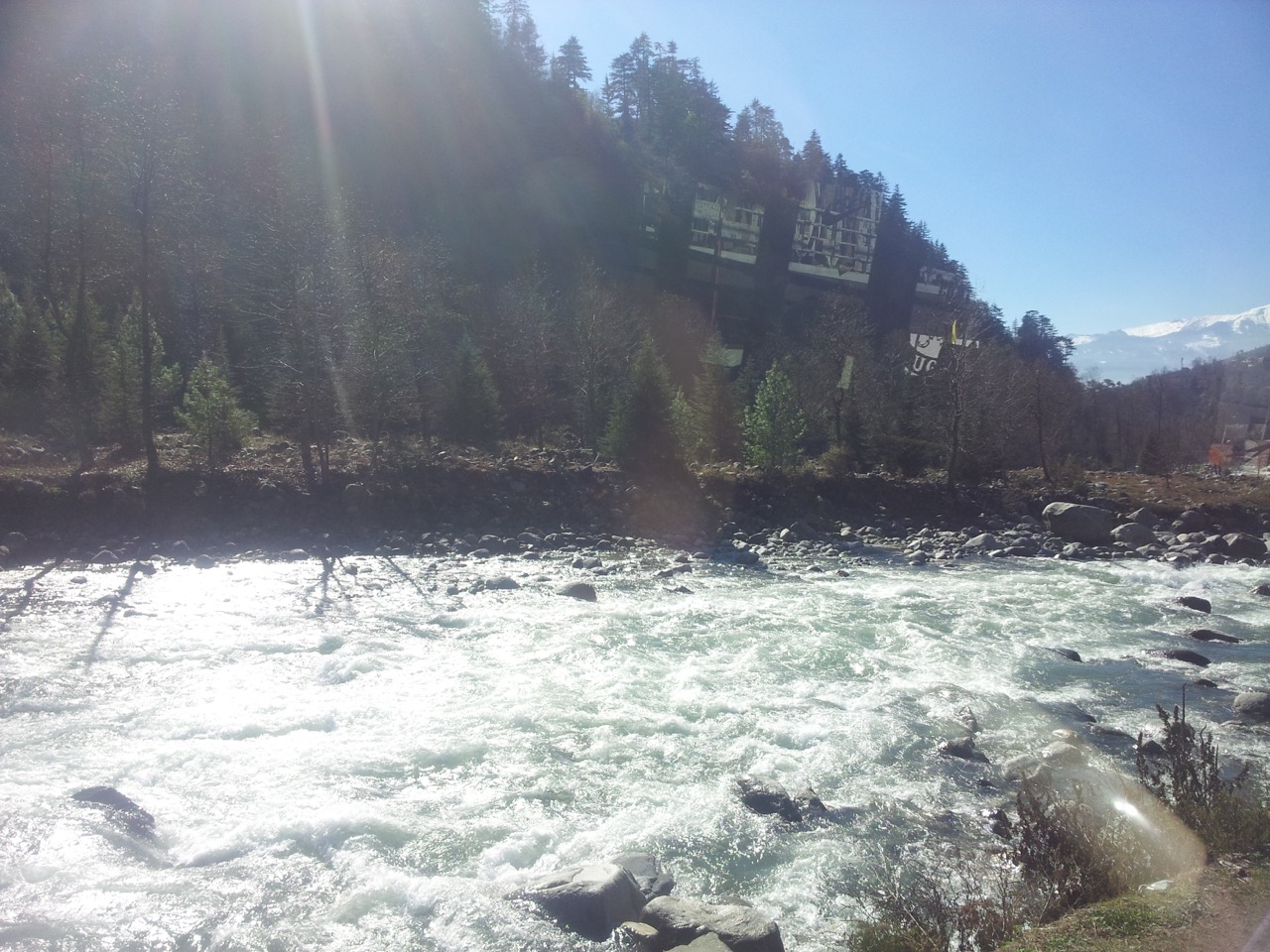 The snow uphill was melting. It increased the flow of Beas river. For sure, the baboons cannot raft in these waters.