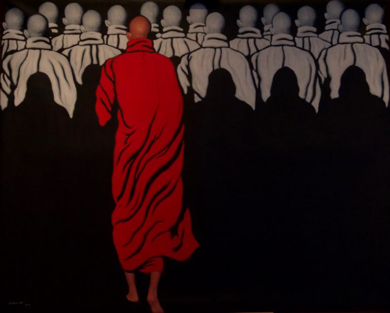 There was an exhibit by contemporary Burmese painters. The country had an explosion in the art scene after the Junta rule was over. I really liked this painting. It&rsquo;s called Not Alone 5 by S Mode Z.