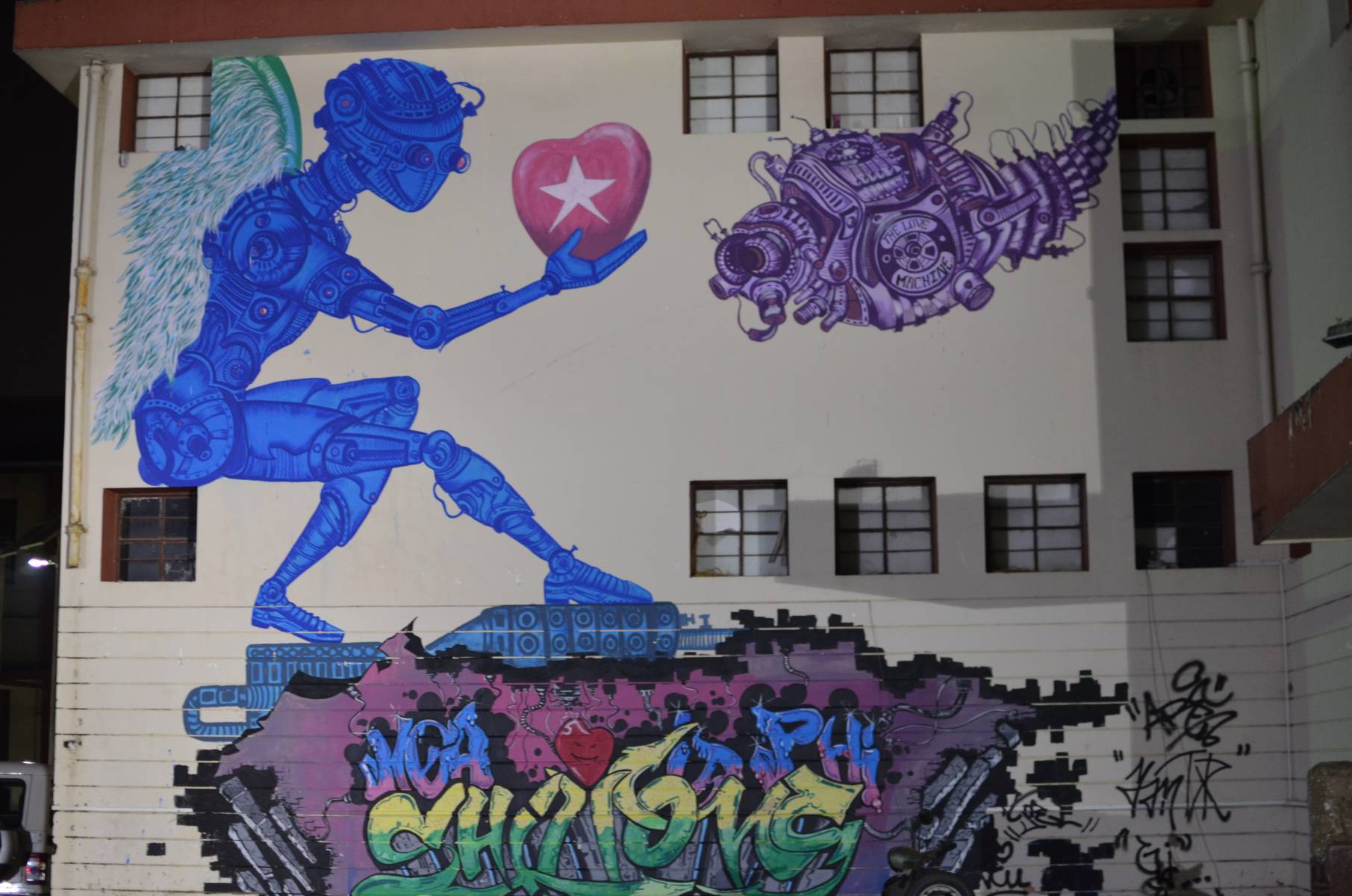 One of the walls of the State Central Library has this amazingly detailed grafitti.