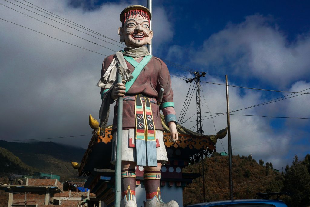 Tawang and West Kameng are home to the Monpa tribe. This is a sculpture of the first king of the Mon region—Mon Genji Rinpoche Dobzhi Apa.