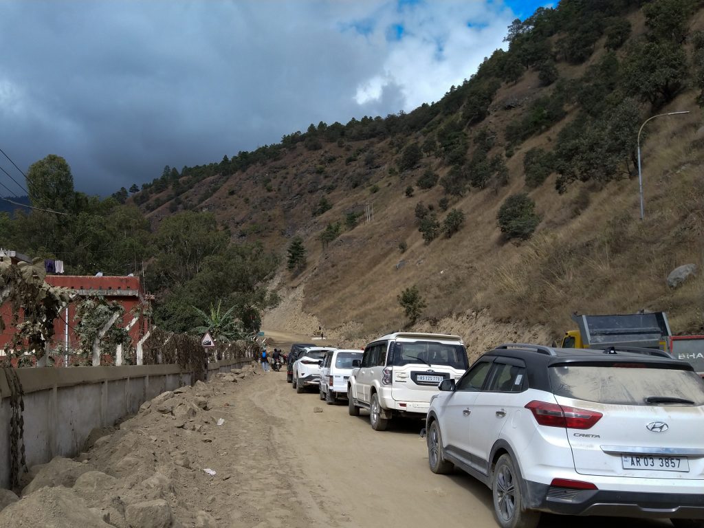 Vehicles waiting for roads to open.