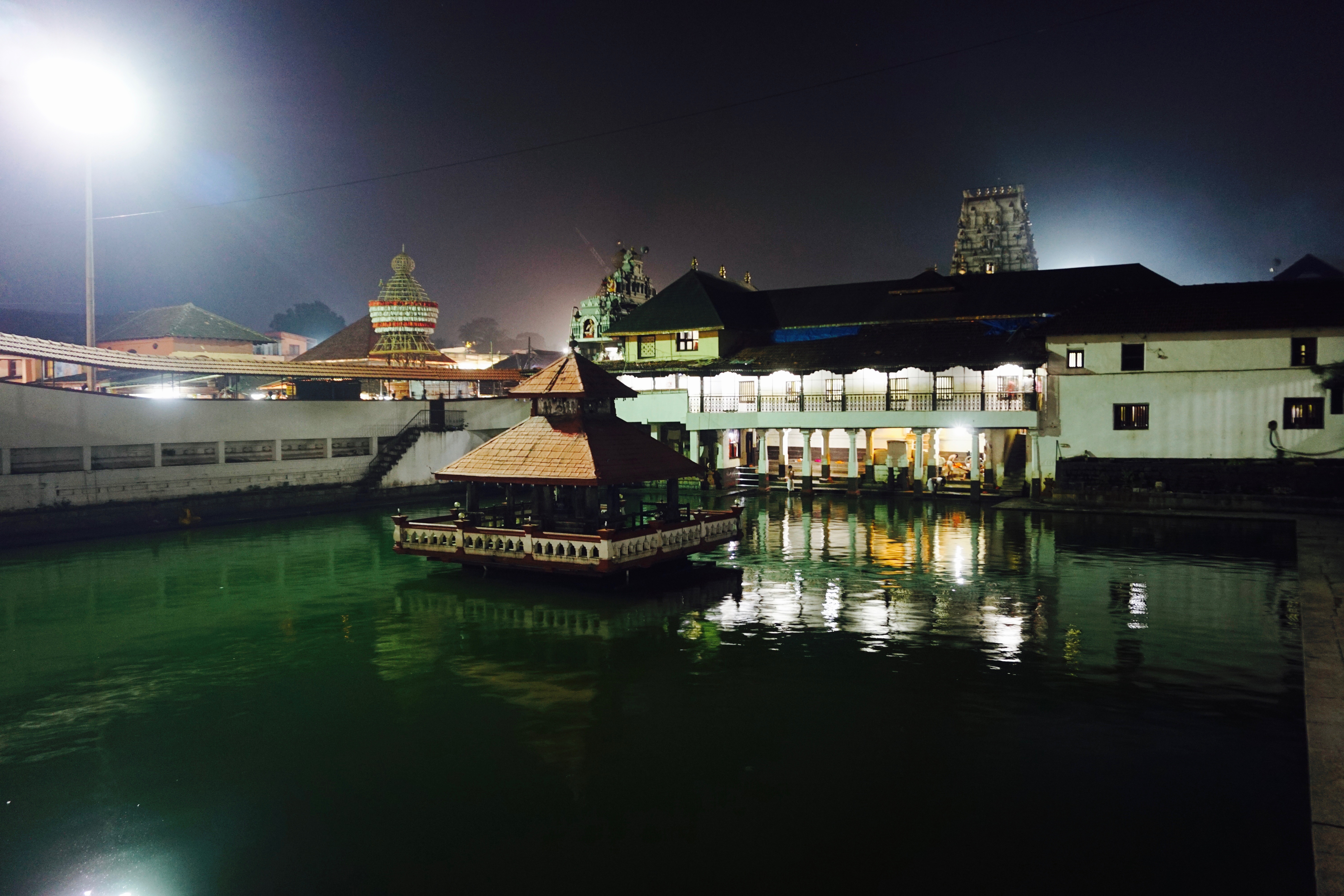 There is a small pond inside the temple.