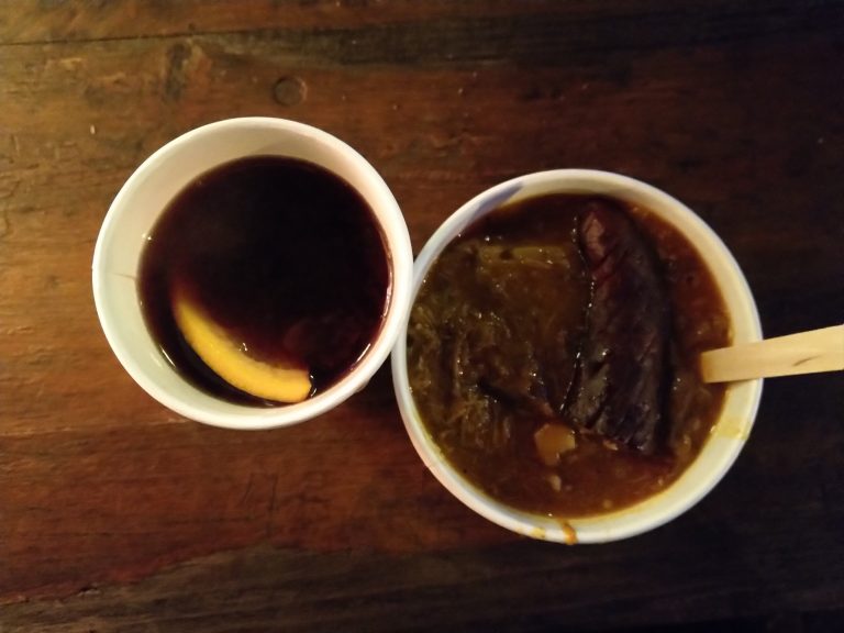 I had a very wintery dinner at the christmas maket— Glühwein and Goulash.