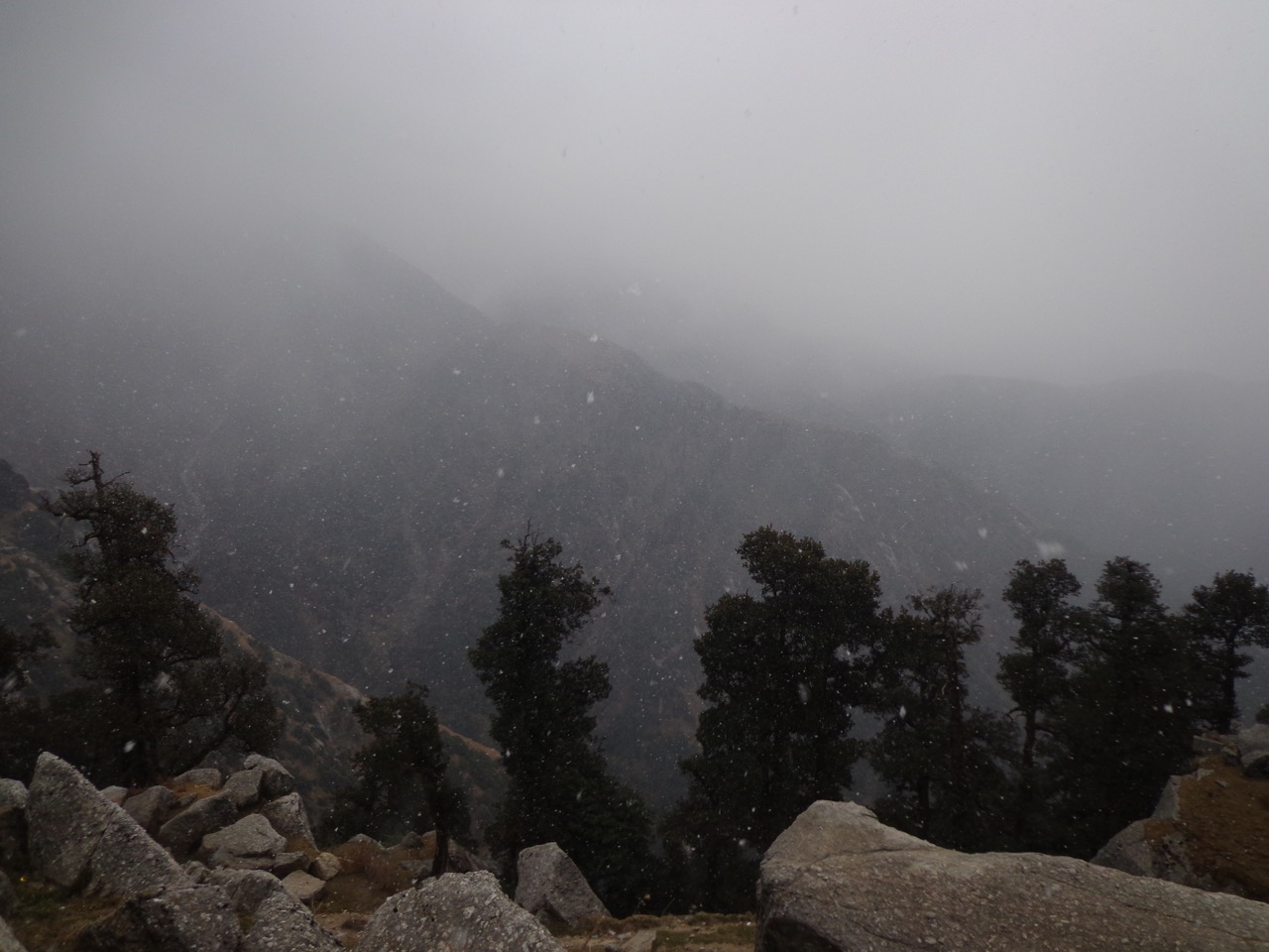 Snow flakes were hitting against my face and hands. As soon as they melted, I felt a sharp tingling sensation.