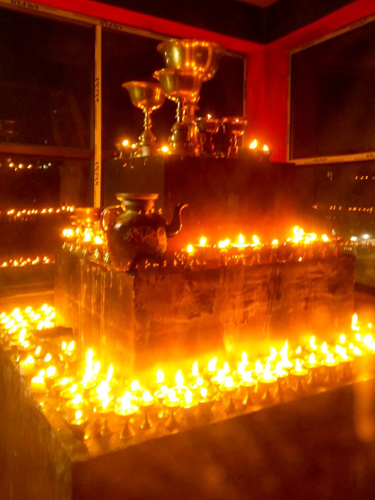 Inside the lamp room of the Gompa.