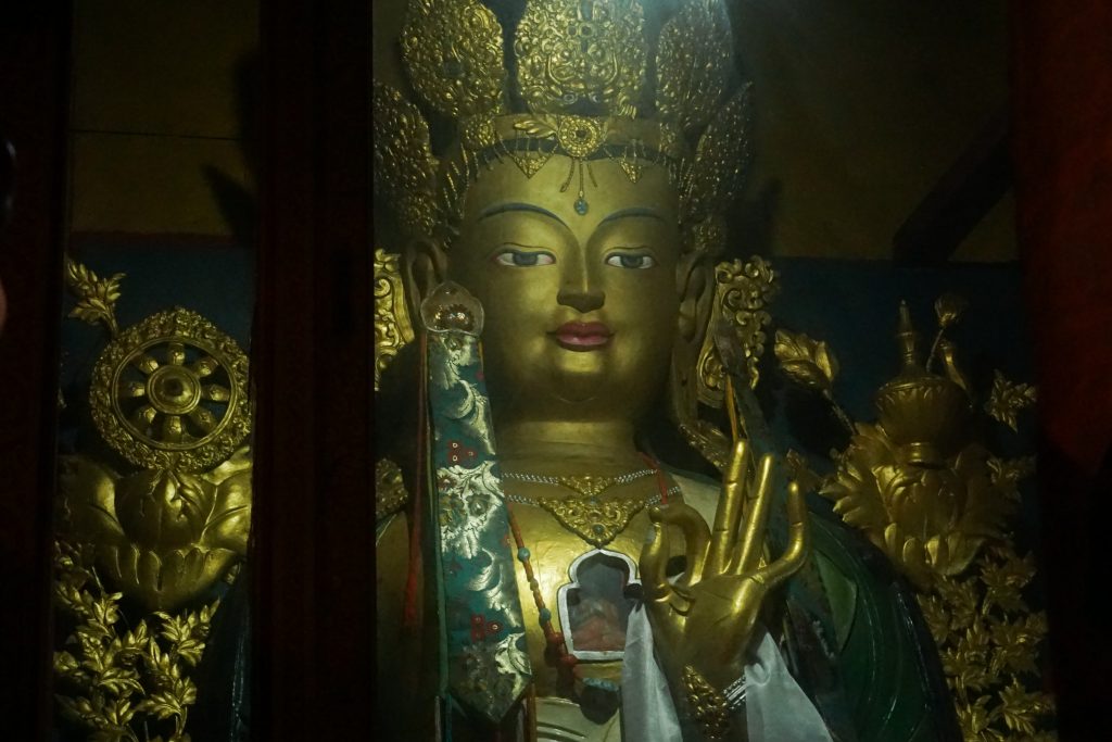 An idol of Mayitreya Budhha. Ani Themzing showed me around and told me the names of many other idols—especially those that did not have nameplates.