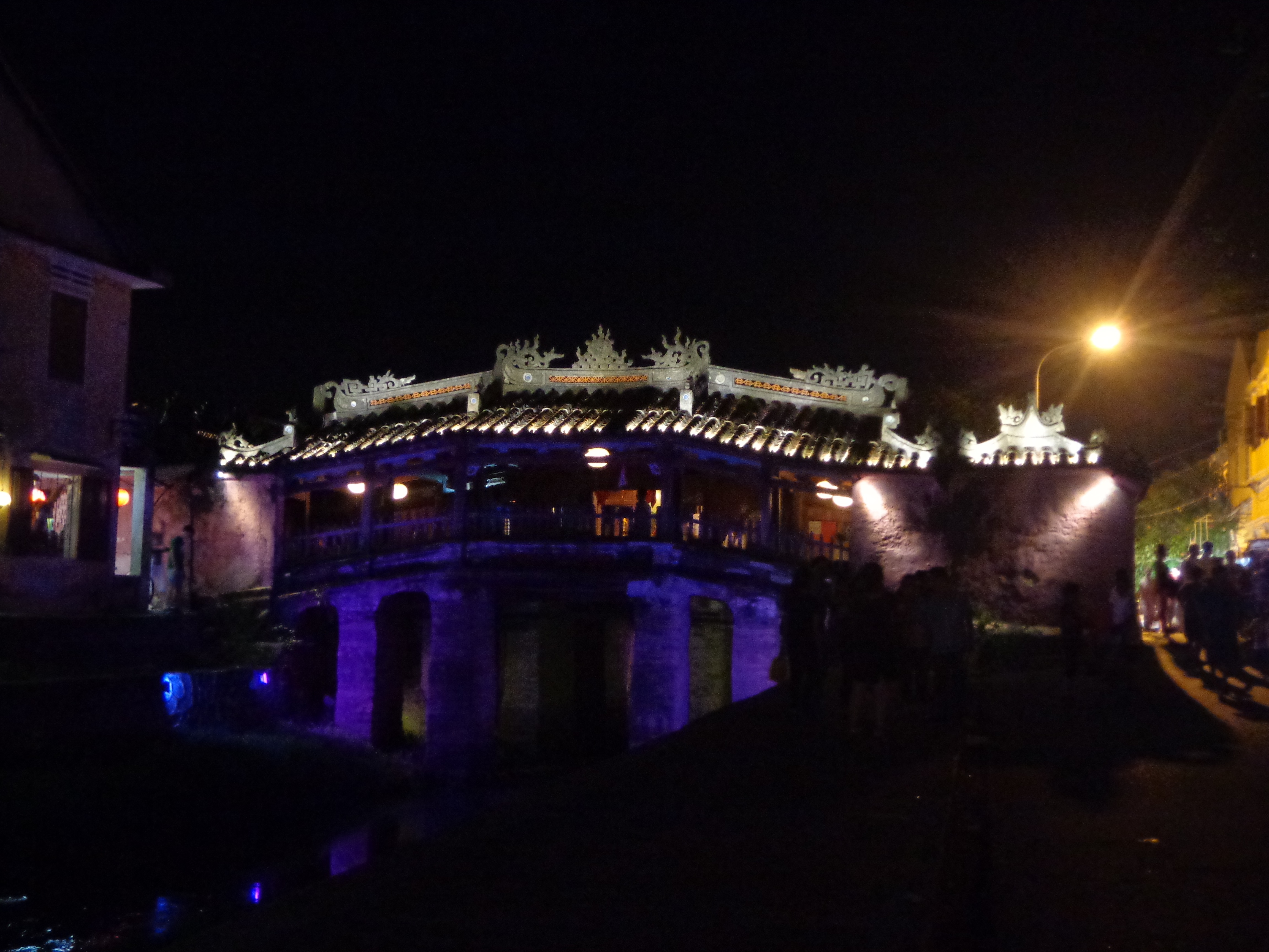 The Japanese bridge, illuminated. This bridge was built by the Japanese to connect the Chinese and Japanese quarters as a symbol of peace.