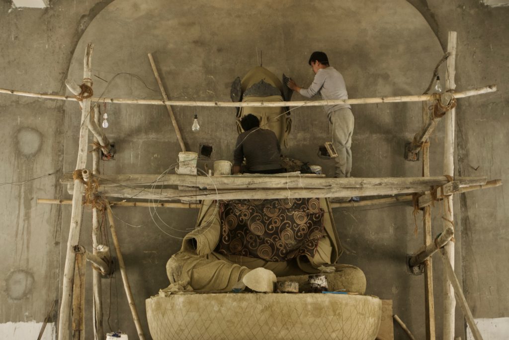 Guru Padmasambhava&rsquo;s statue being built in the monastery.