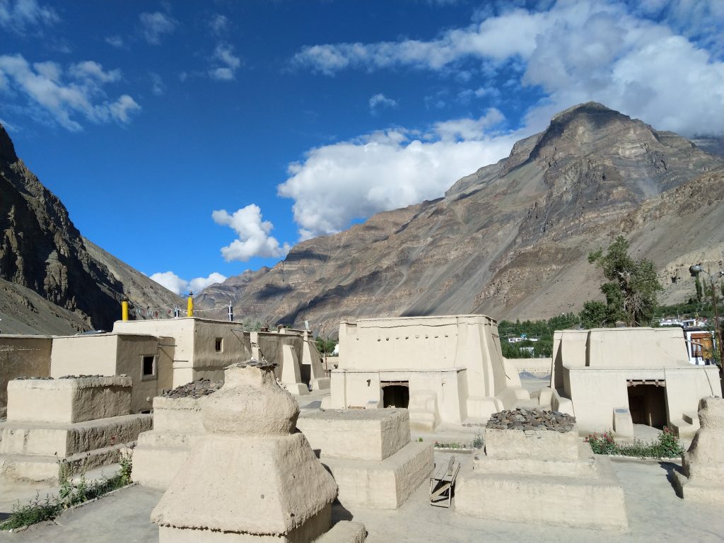 View of Tabo monastery from my room. The stupas have monks buried inside them. They say that those who have attained samadhi (eternal meditation) have already had theirs souls liberated. There&rsquo;s no soul left that can be liberated by cremation.