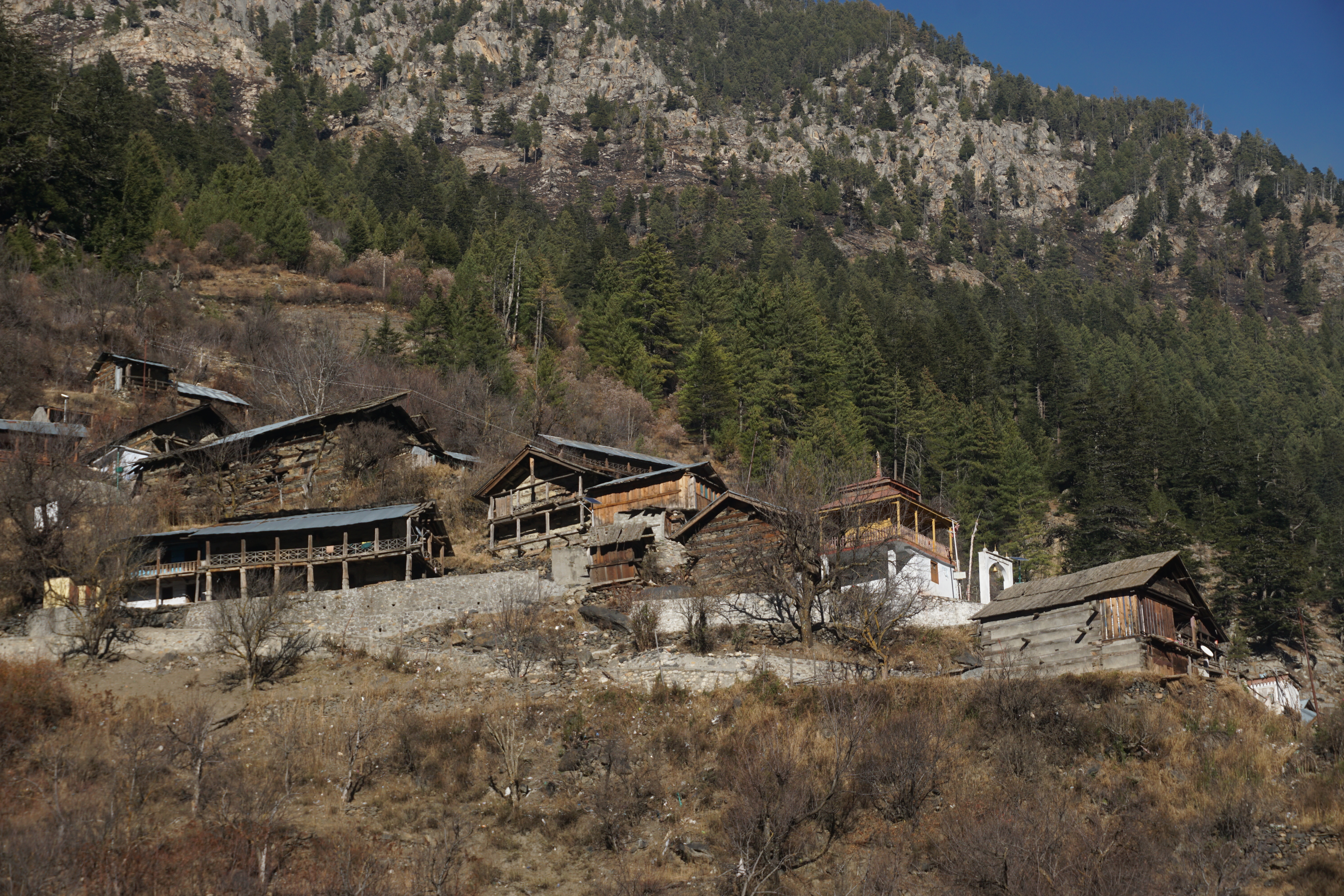 These abandoned huts at Mukhba would be renovated before the spring. Every year during winters, the owners flee to lower altitudes and occupy themselves in farming.