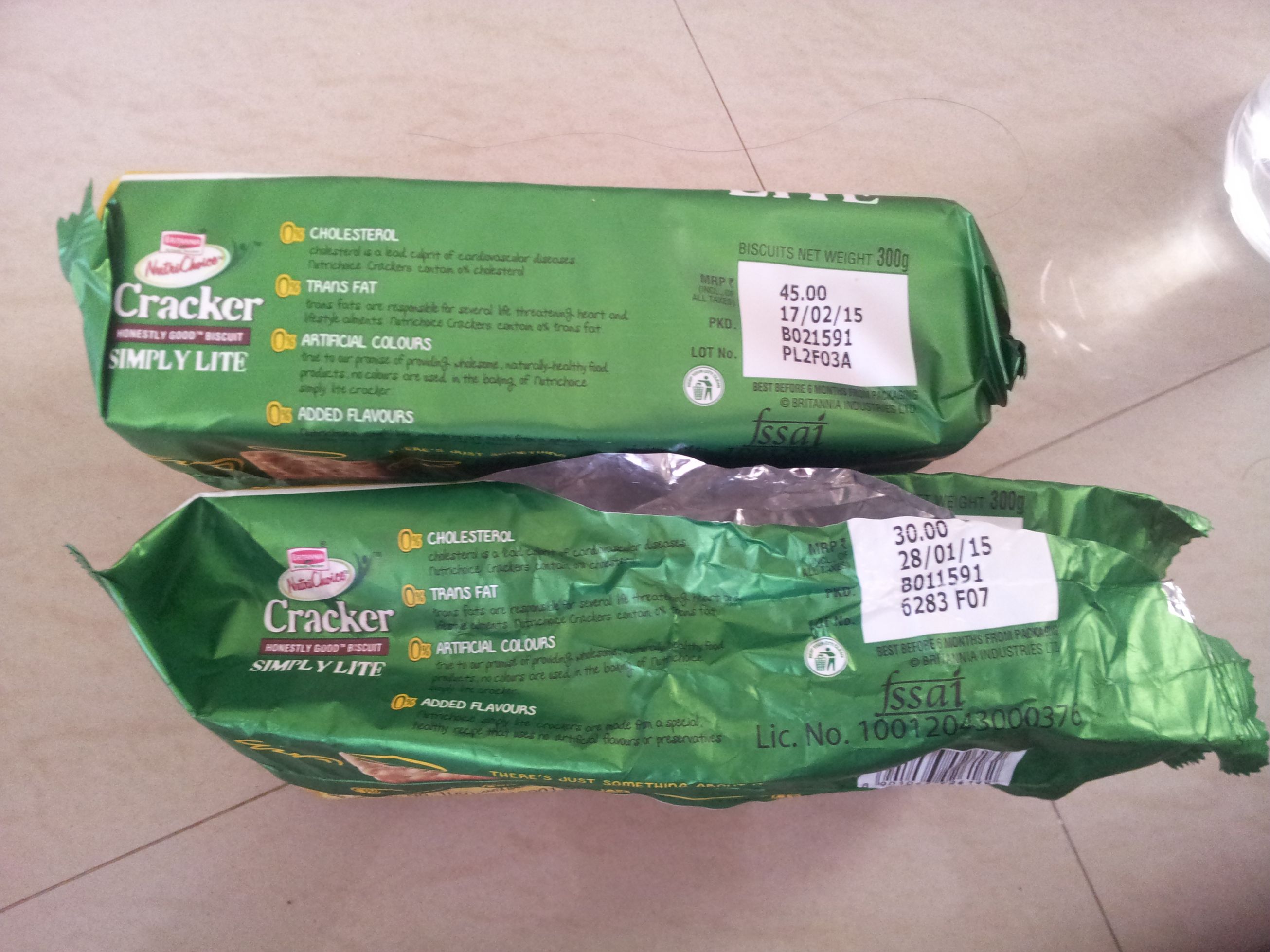 The bottom package was bought at Kolkata and the top one was bought at Bengaluru.