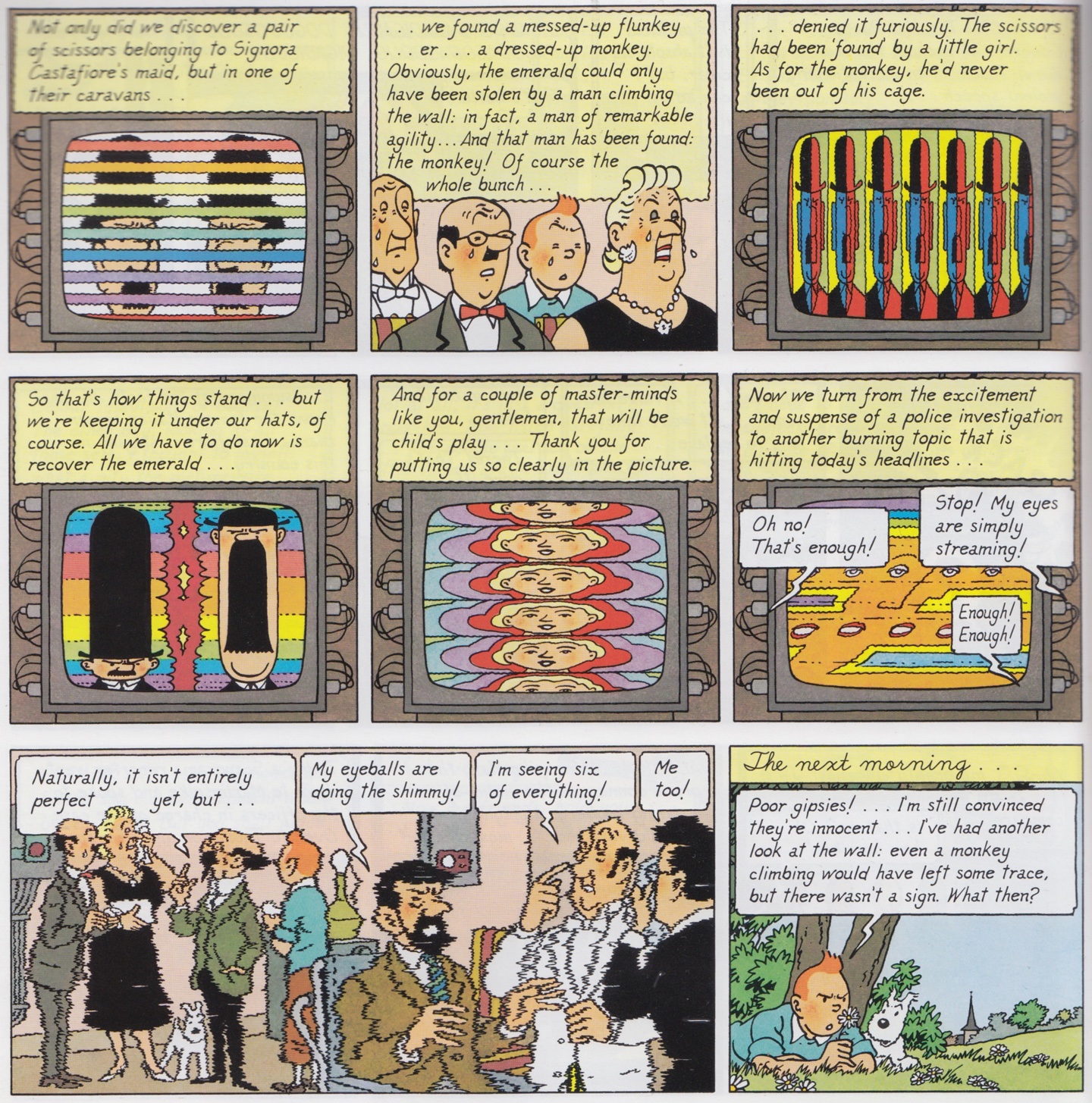 The ending panel of this subplot, with its wiggly outlines, gives a dizzying sensation to the readers, conveying the condition of the characters themselves.