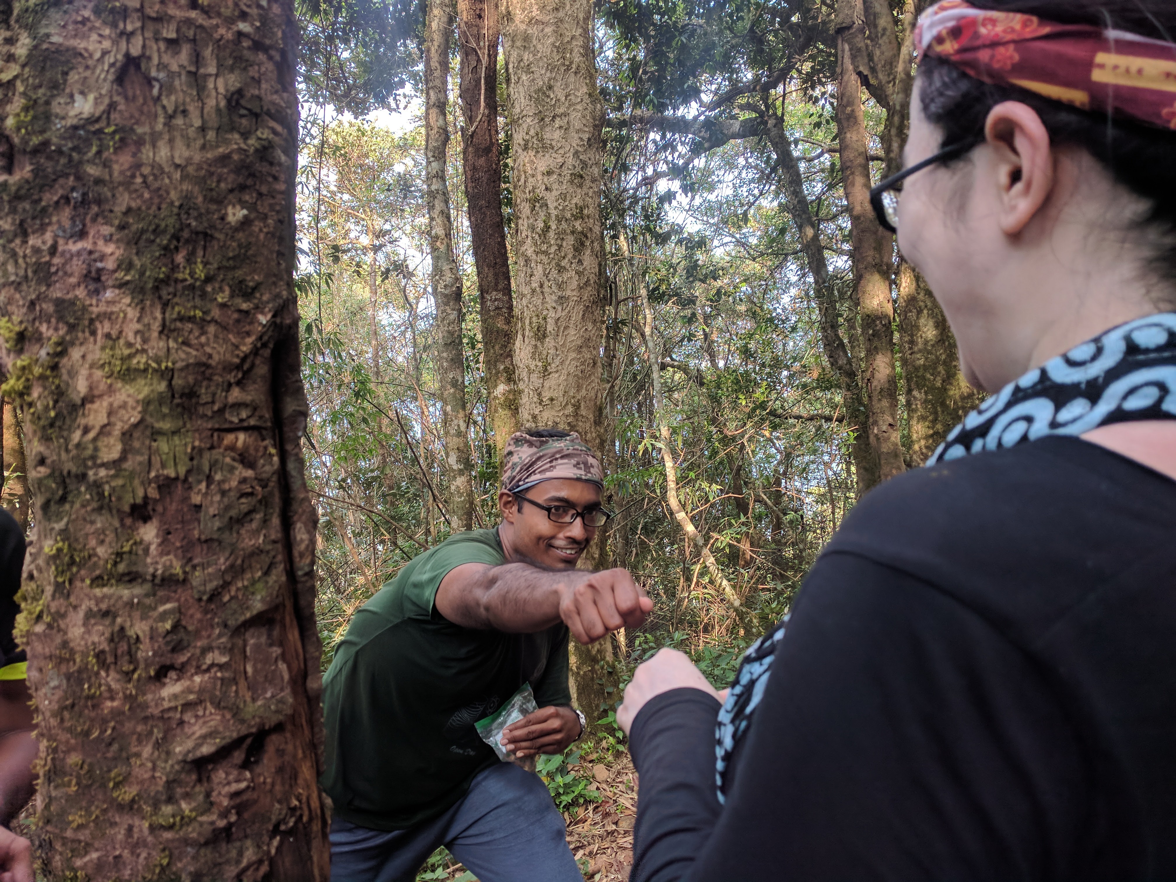 Sujit giving a fist bump to his wife, Bidisha.