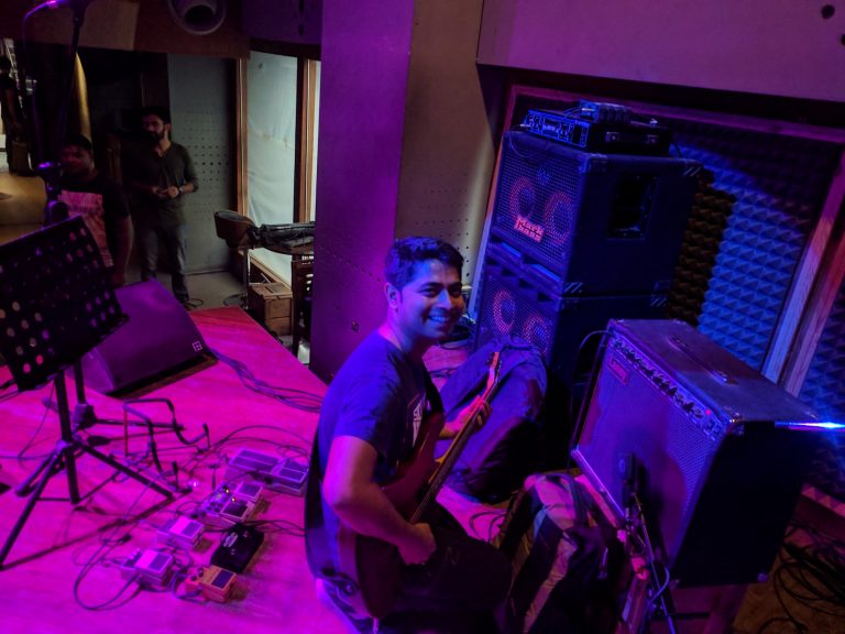 Me, setting up the tones on my amp.