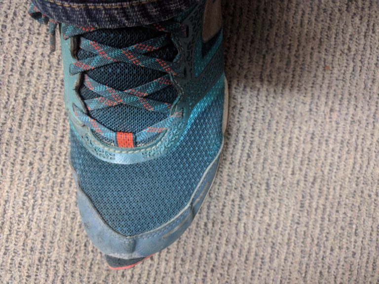 The left shoe with material thinning outat a similar position.