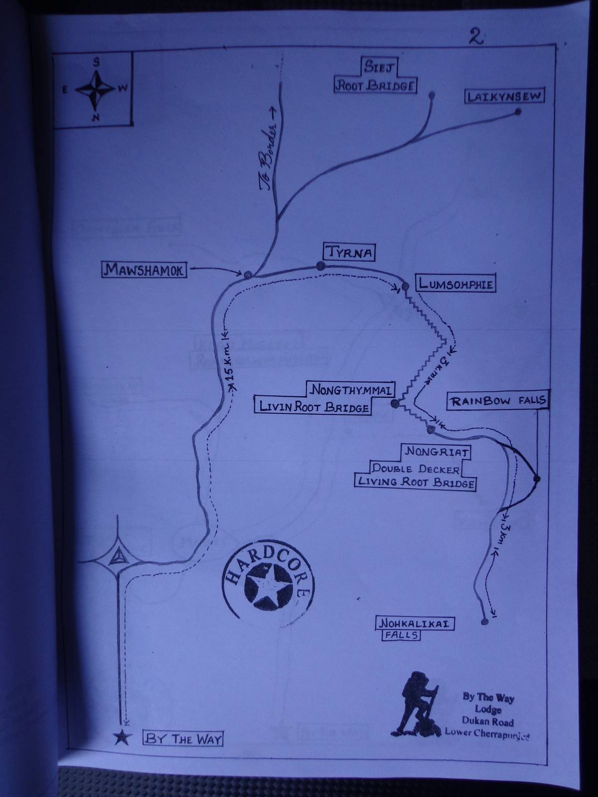 By The Way backpacker’s hut had this map showing the key areas in and around Nongriat.