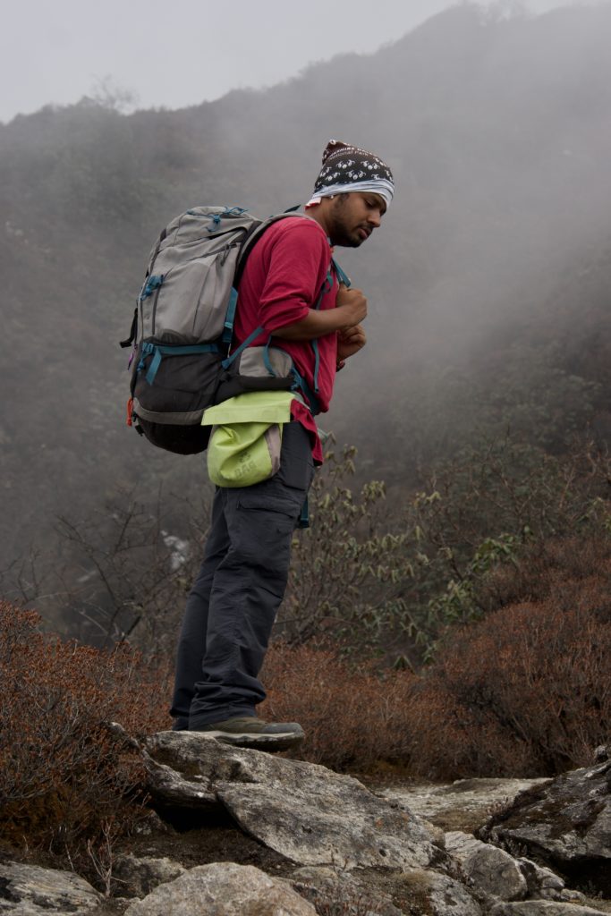 Bibhas went out of the trail to give way to the mules.