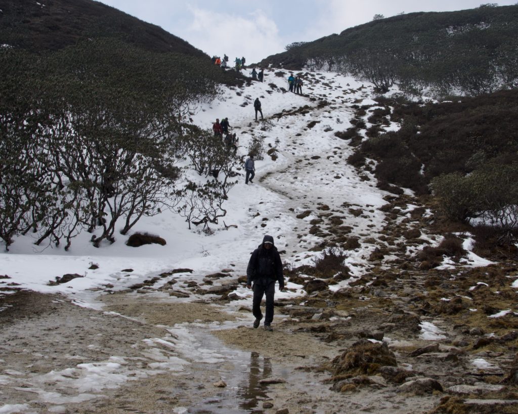 The group descending through the snow.