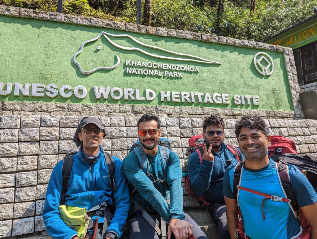 At Kanchendzonga National Park entrance. L-R: Ashwin, Aditya, Rajdeep, me. (Pic: Shweatha)
