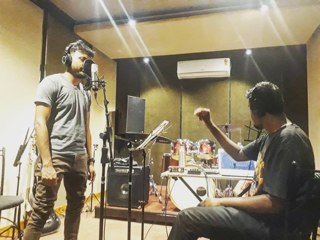 Shawn tracking Sudipto&rsquo;s vocals at Sound Awake Studios.