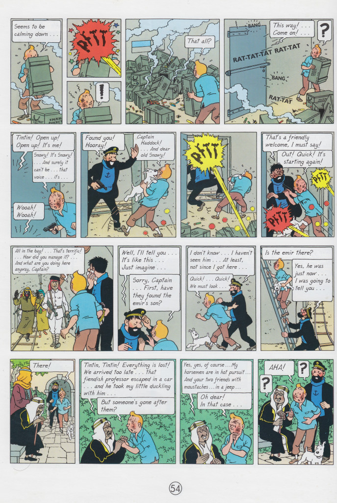 Captain Haddock finally manages to show up on page 54.