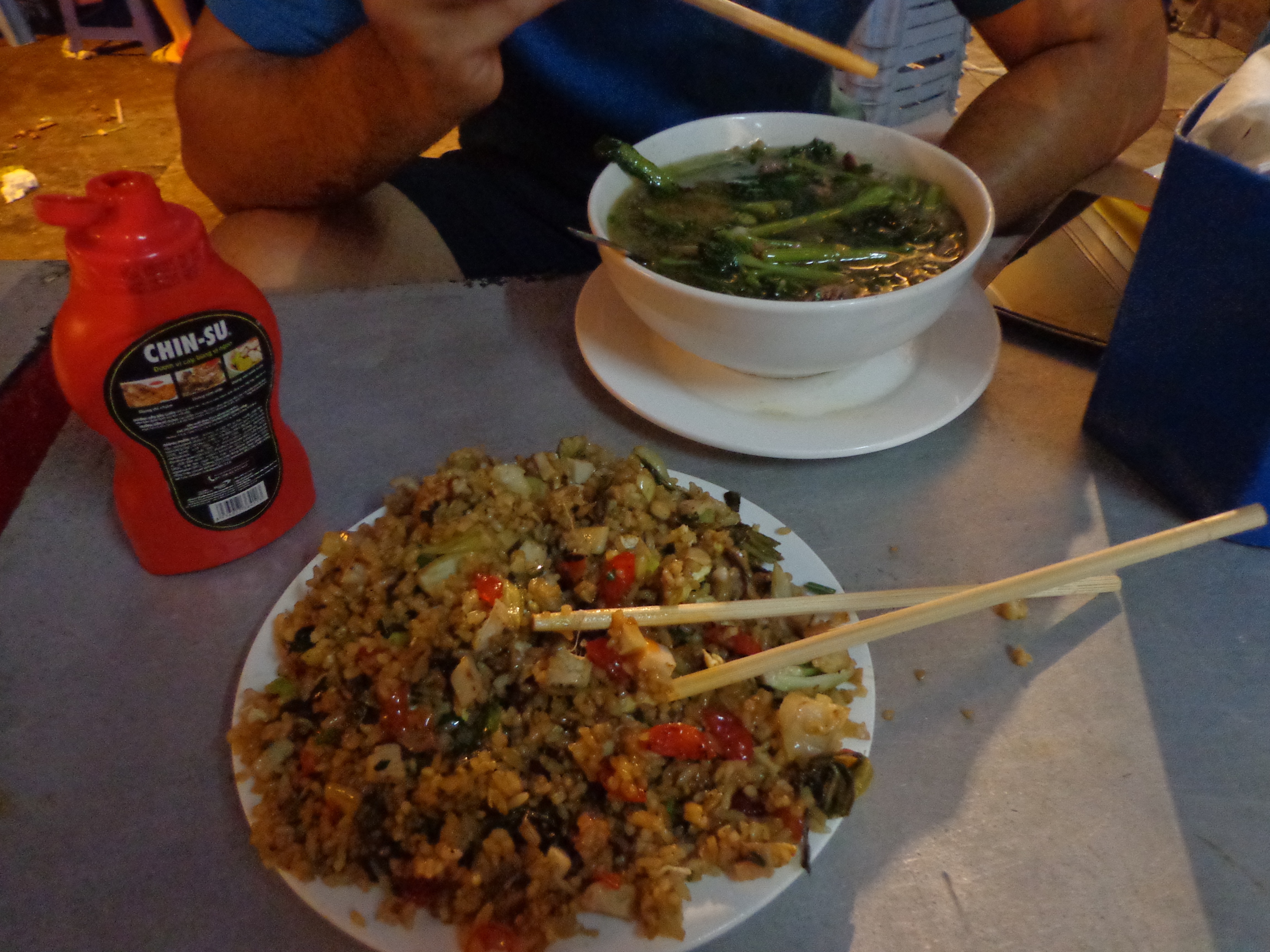 I took a portion of pork fried rice that texturally reminded me of Deepak-da’s fried rice in JCB Hall of IIT Kharagpur. Nandy was happy with his beef noodle soup.