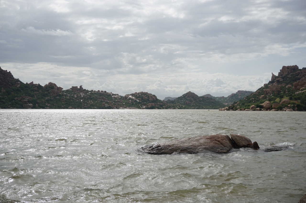 Sanapur reservoir was brimming with water. The entry to the reservoir is lower than the reservoir levels. We got splashed on by overflowing water throughout our time on that stretch of the road.